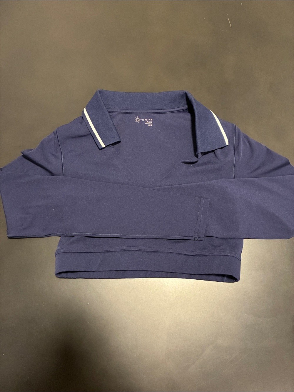 Aritzia Long-Sleeve Navy cropped polo